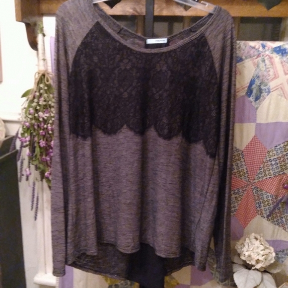 Maurices Sweaters - Maurices Lace front hi/lo top w/sheer back yoke